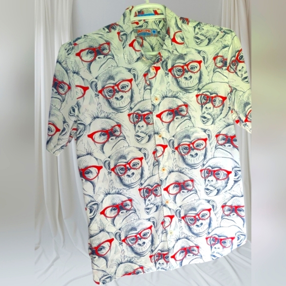 Baja Llama EUC Chimp Wearing RED Glasses Large Button Down - Picture 1 of 15